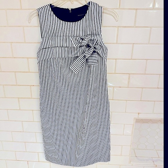 🍓Banana Republic double bow shift dress navy and silver vertical stripe size 0 - Picture 1 of 12